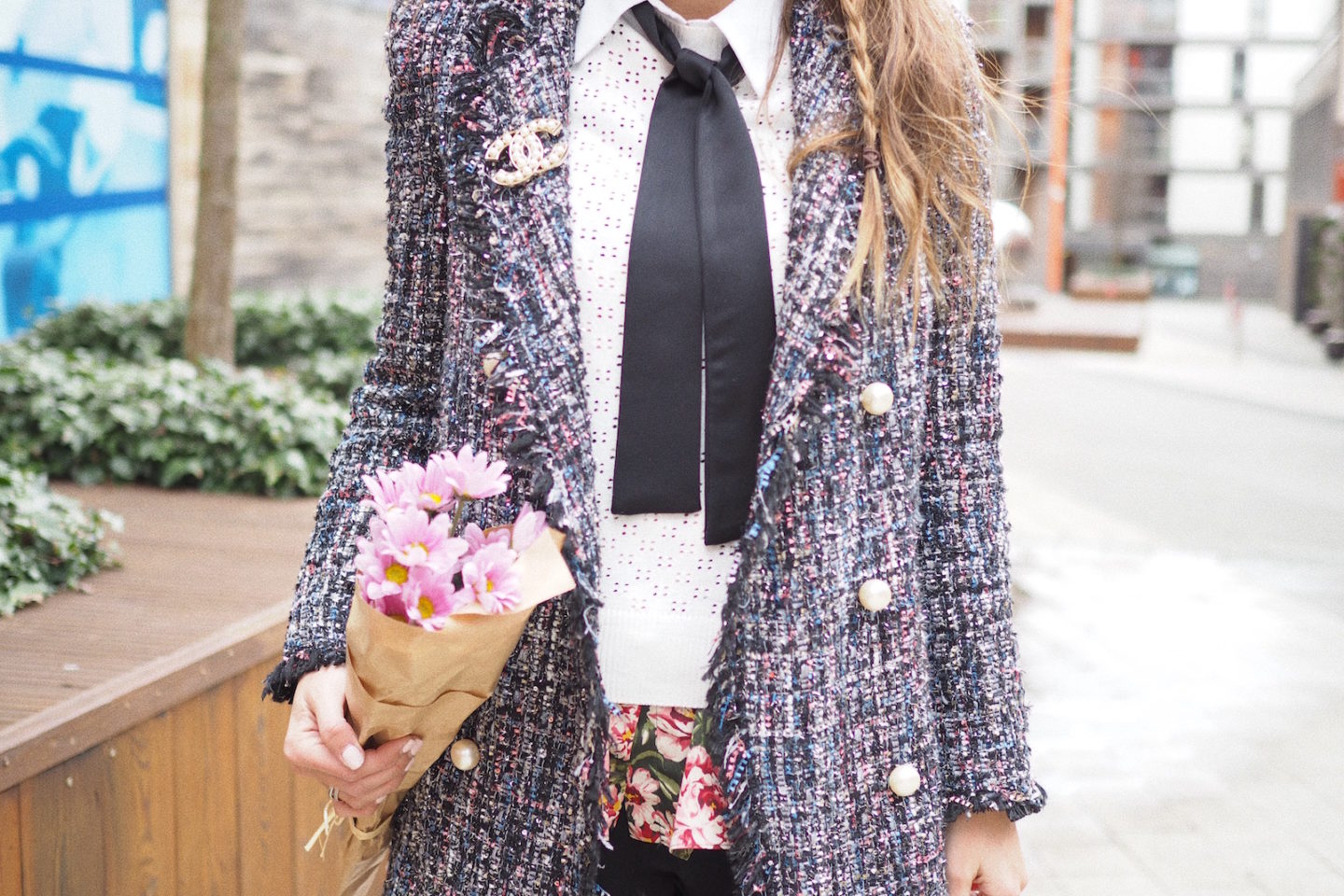 chanel street style zara tweed jacket